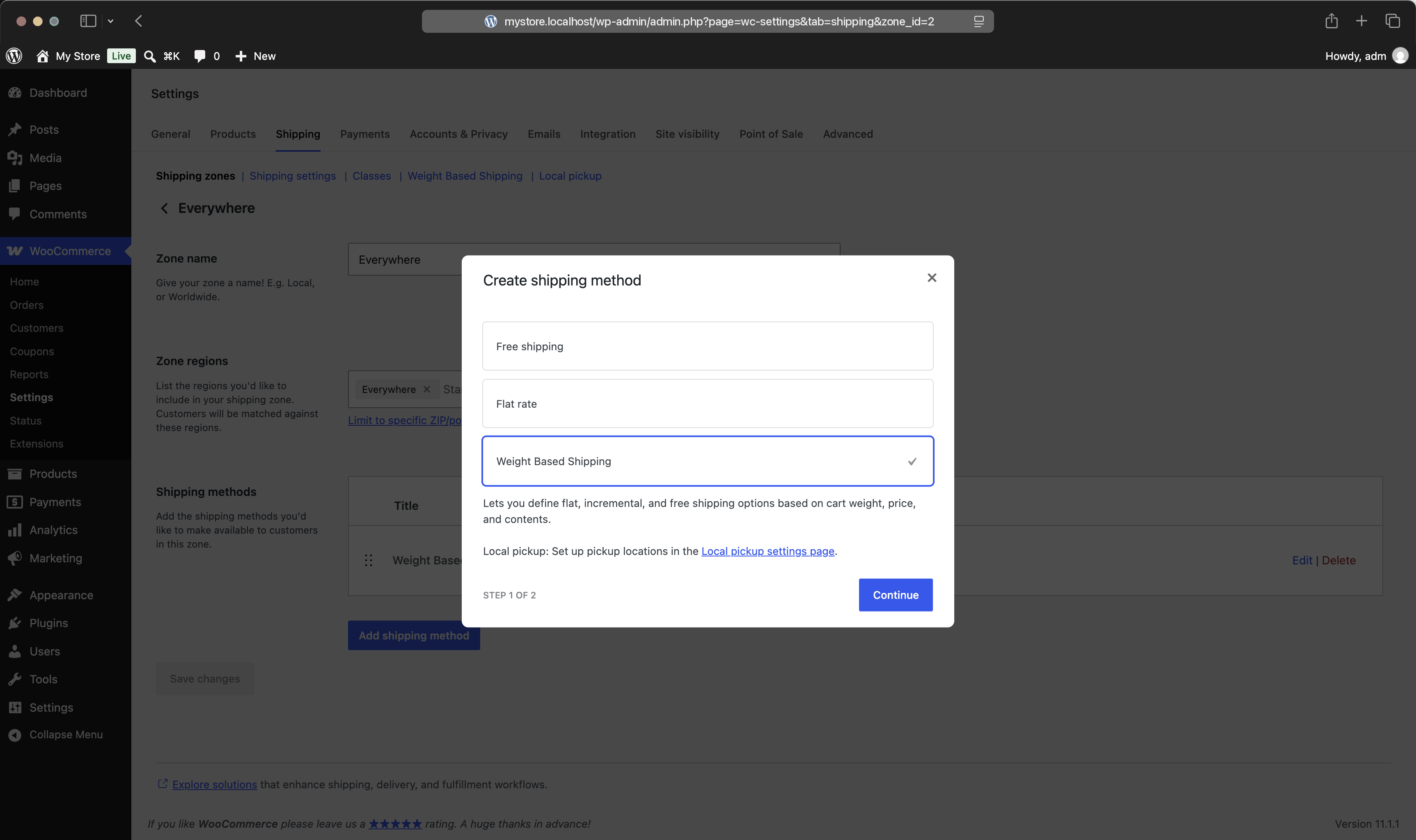 Adding the Weight Based Shipping method to a WooCommerce shipping zone