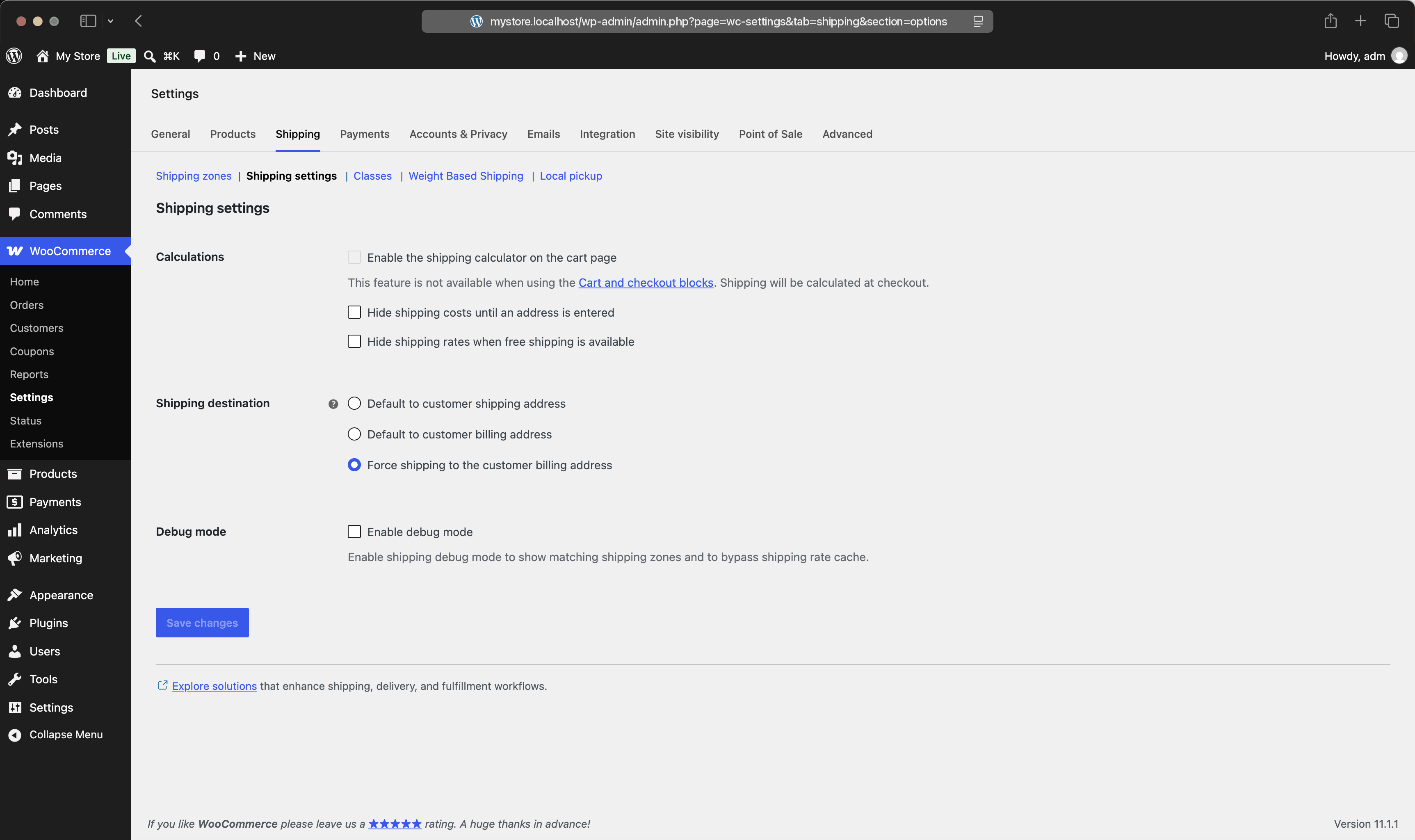 The WooCommerce shipping debug mode setting, which disables the shipping rate cache